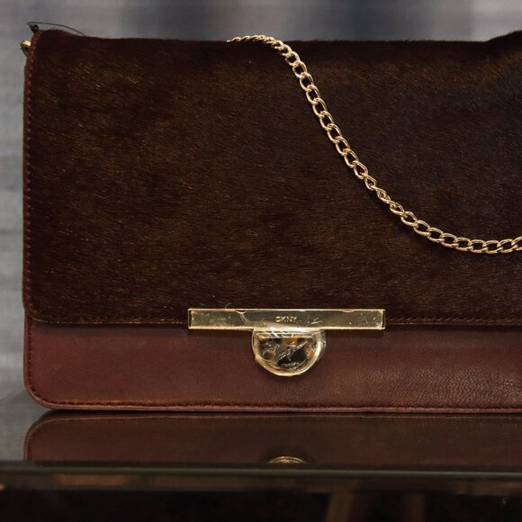 DKNY Burgundy Leather Clutch Shoulder Bag - Picture 1 of 3